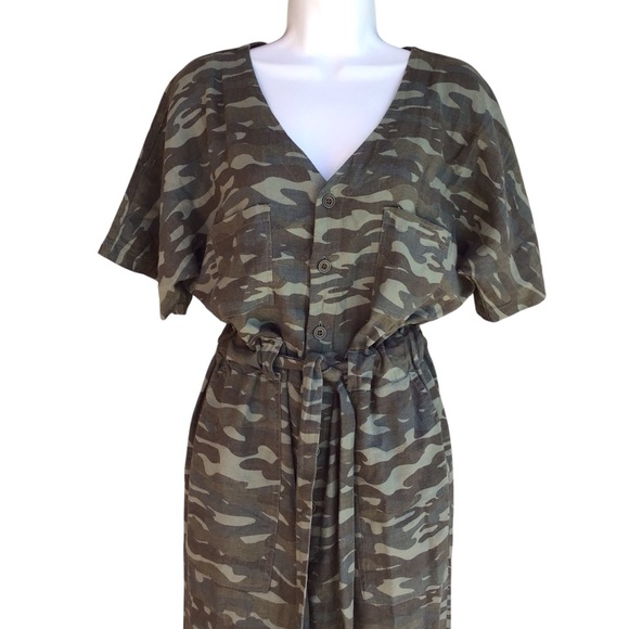 Caslon Camouflage Linen Blend Wide Leg Cropped Jumpsuit  NEW - Picture 6 of 8